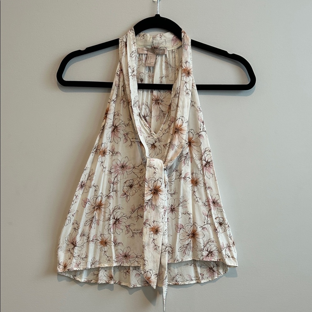 Forever 21 Cream Floral Halter Top